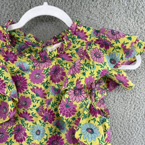 BANJANAN Women's Klara Top Floral Ruffle SIze XS Purple Yellow Daisy Print - Picture 9 of 15